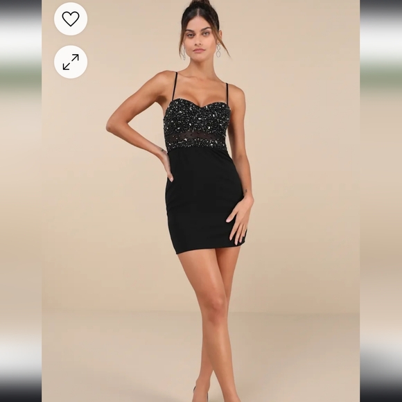 Lulus Dresses & Skirts - NWT Lulus VIP Moment Black Beaded Sequin Bodycon Mini Dress